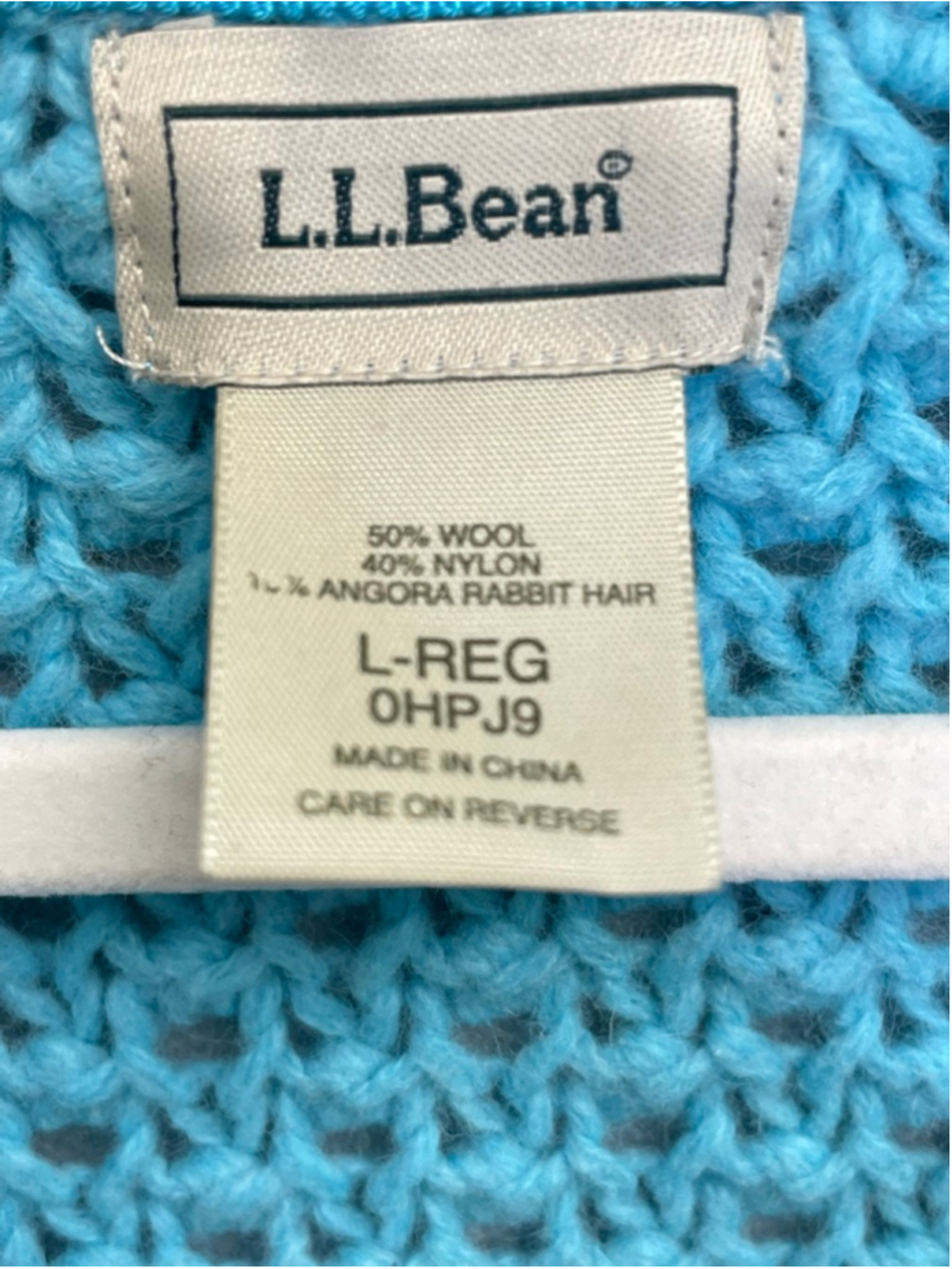 L.L.Bean Blue Open Knit Wool Angora Cardigan Sweater L - Picture 5 of 10
